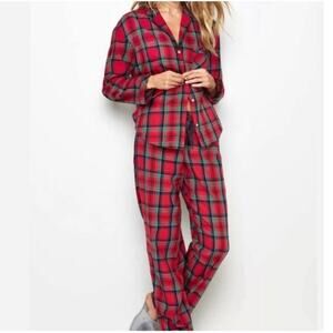 Victoria’s Secret Tartan Plaid Red Flanne Long Pants Pajama Set PJs PJ Sz Large